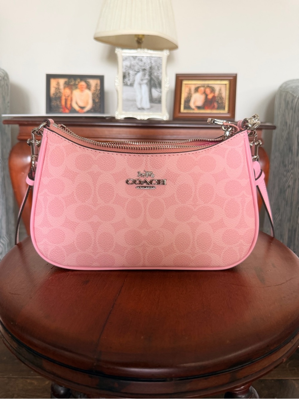 Coach Pink Signature Canvas Hobo Shoulder Bag